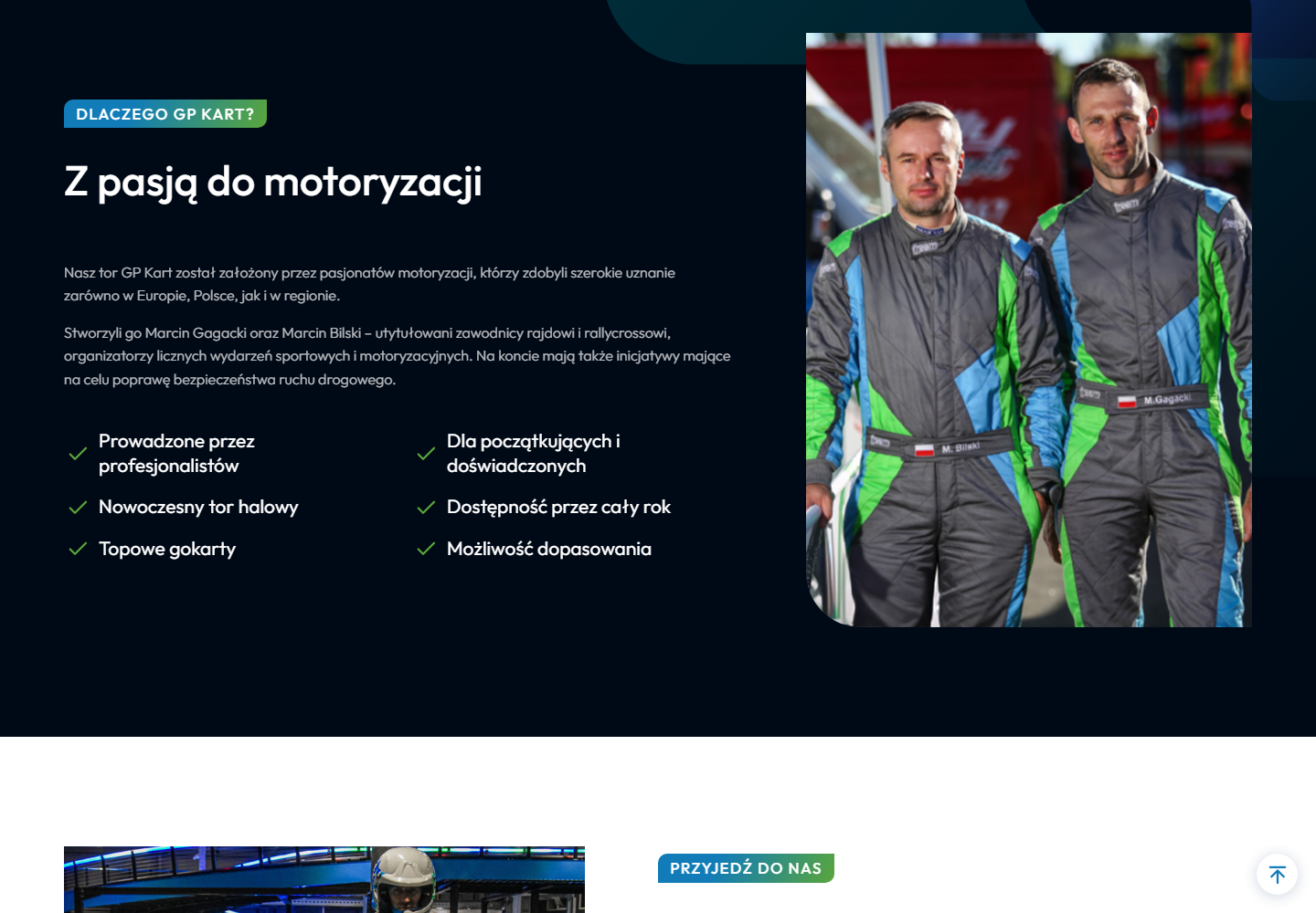 Sekcja Dlaczego GP Kart z argumentami przemawiającymi za ofertą