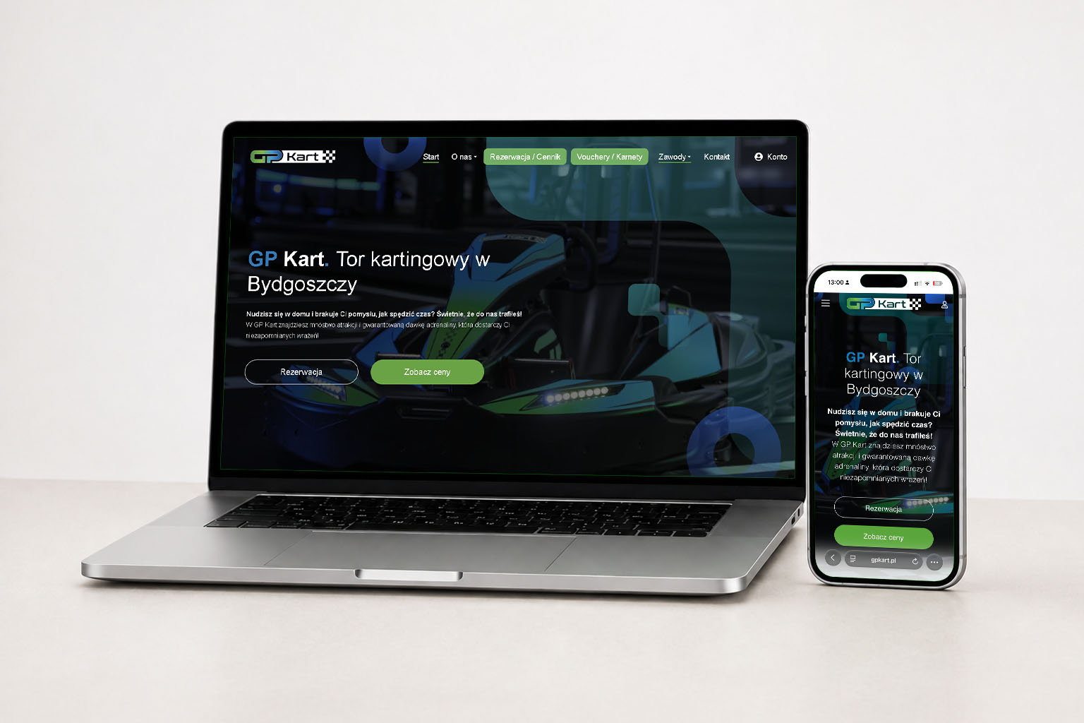 GP Kart — podgląd strony (desktop i mobile)