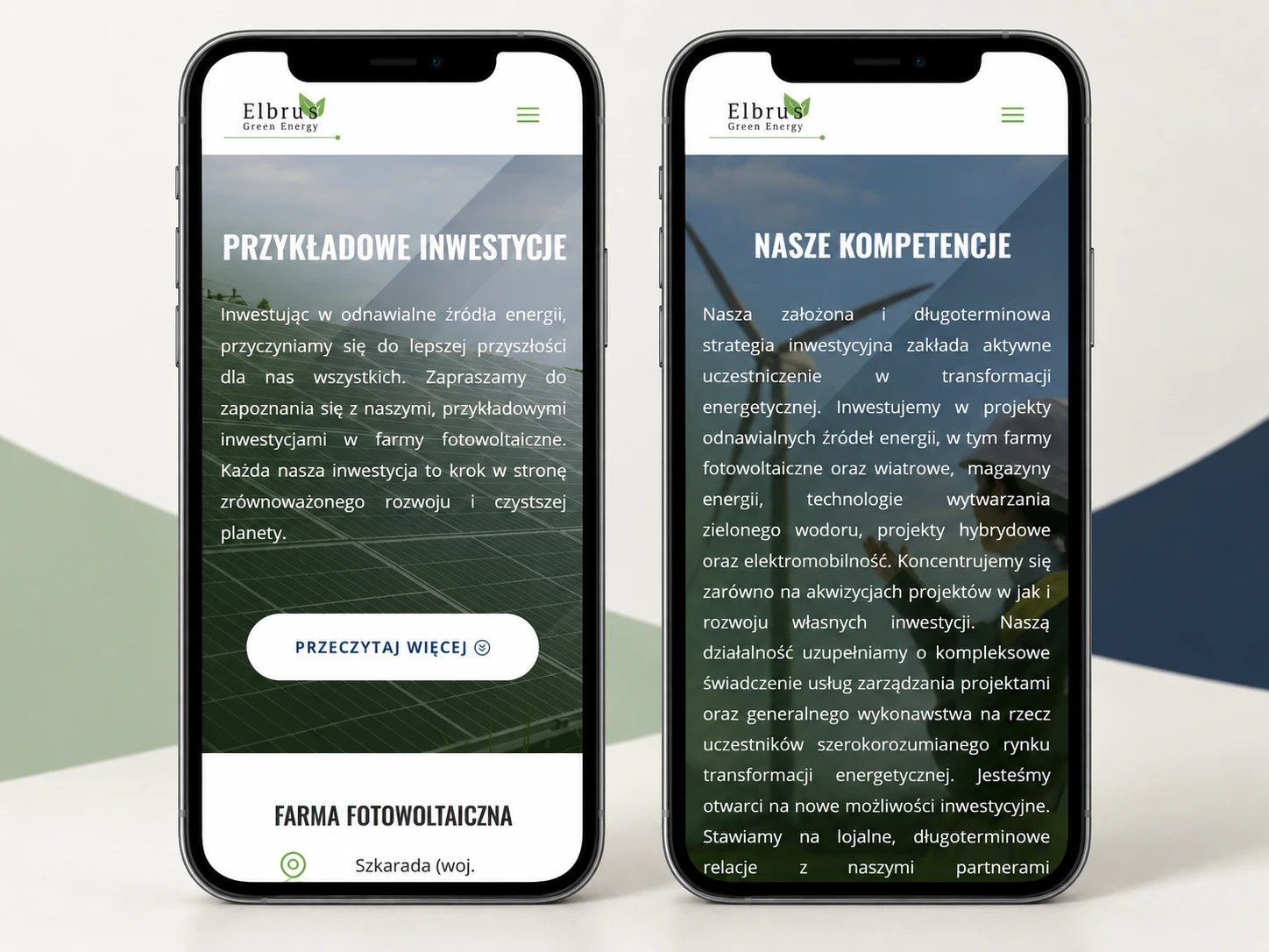 Elbrus Green Energy — Oferta na telefonie (mockup)
