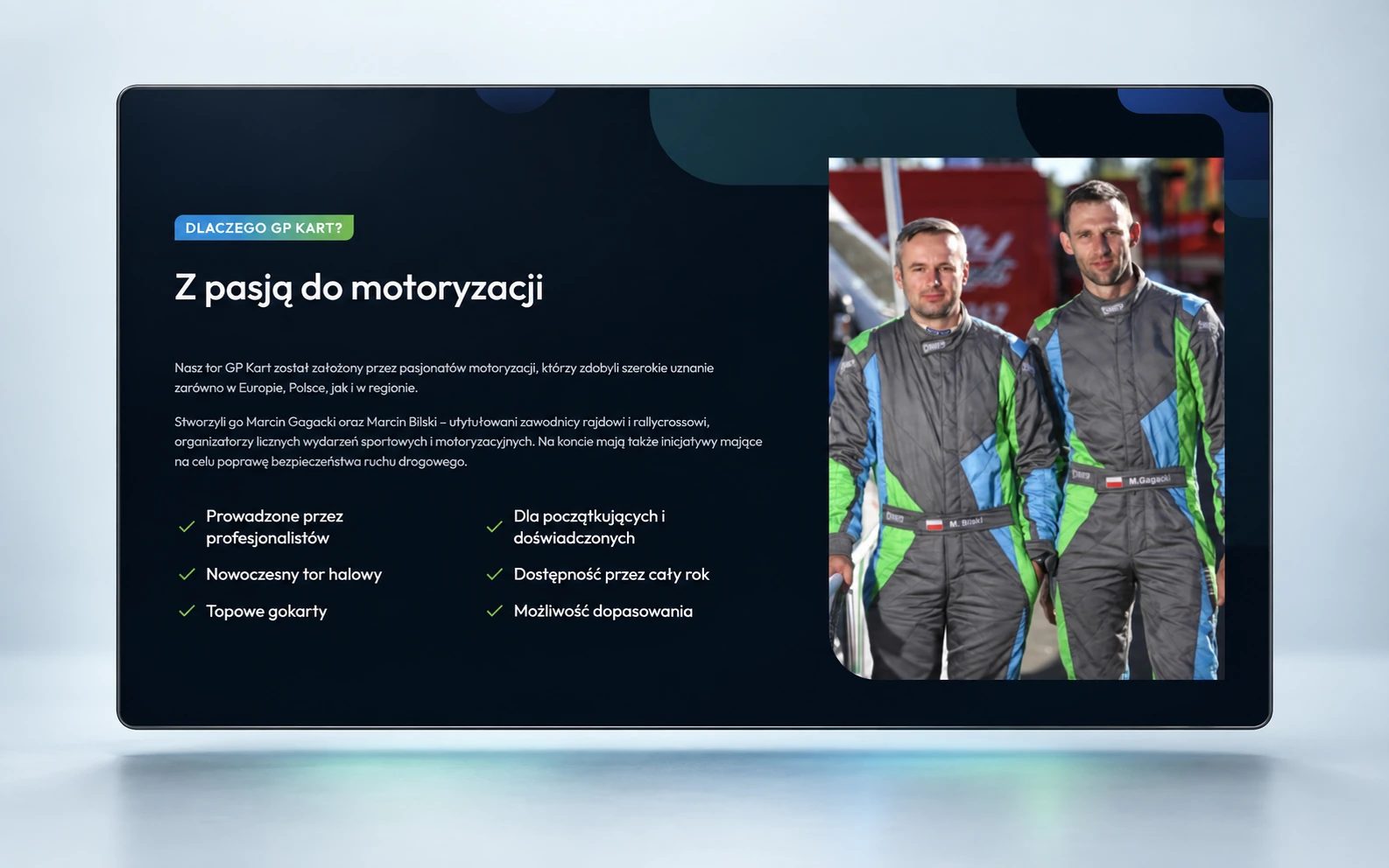 GP Kart — Dlaczego GP Kart (mockup)