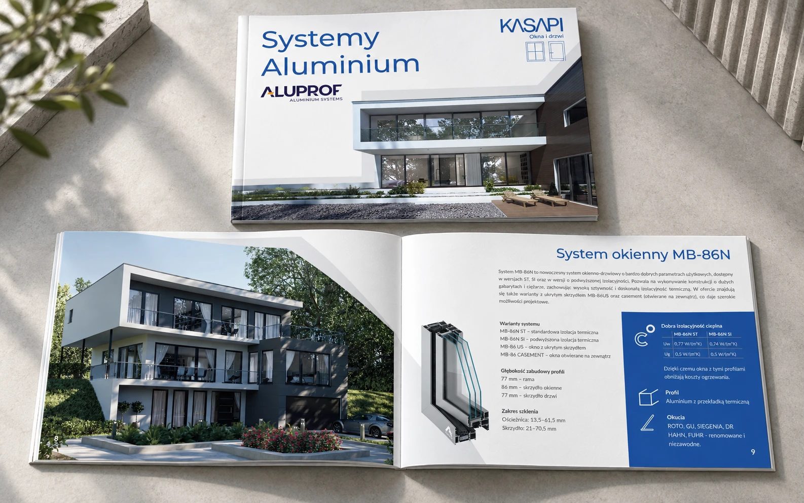 KASAPI — Katalog Systemy Aluminium — okładka i rozkładówka (mockup)