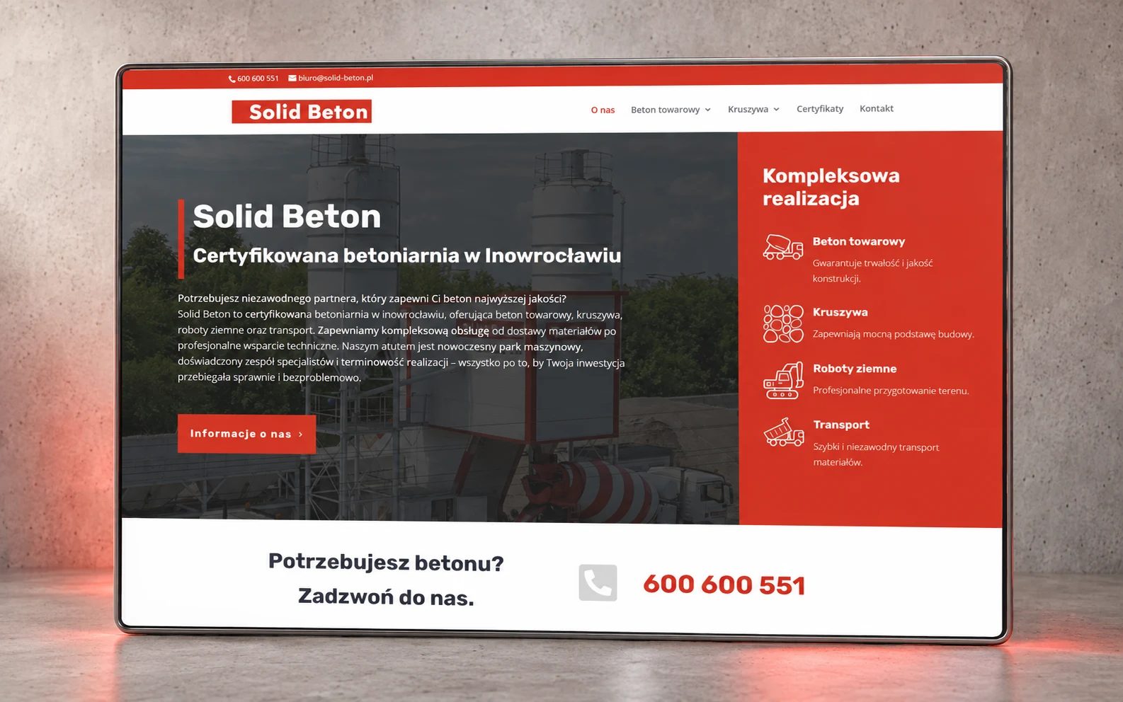 Solid Beton — Strona główna i prezentacja firmy (mockup)