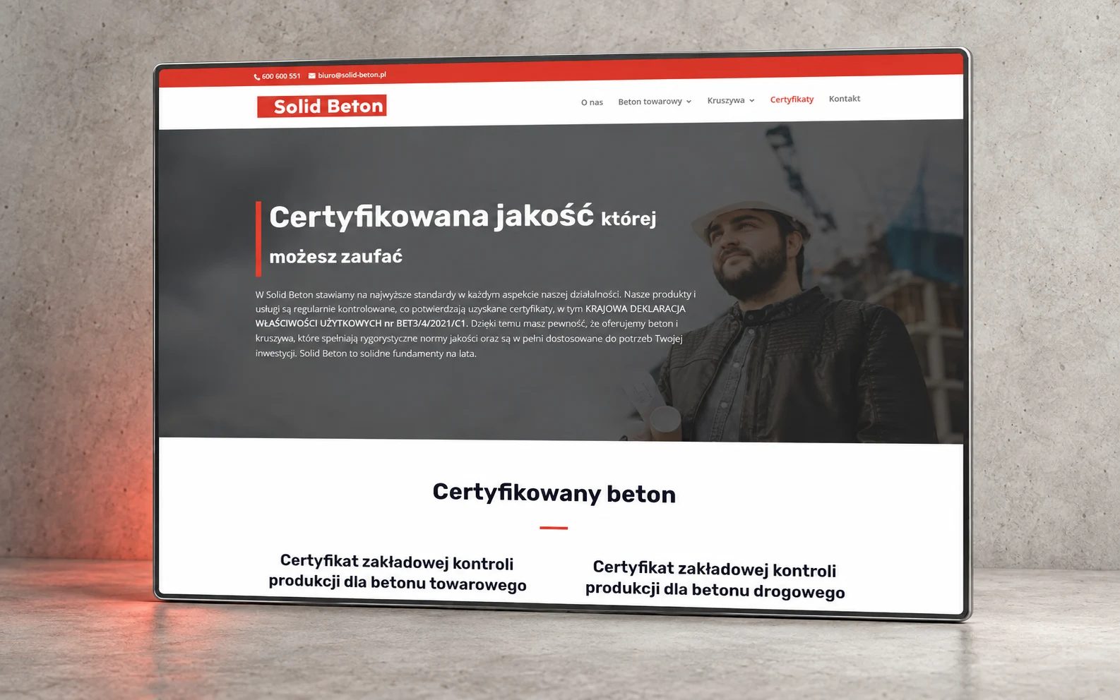 Solid Beton — Certyfikaty (mockup)